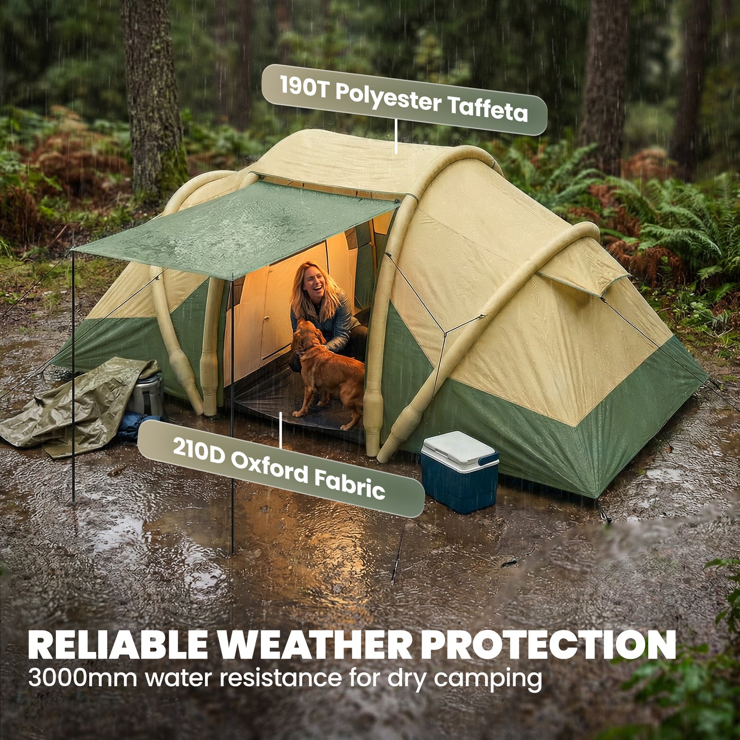 Outsunny Inflatable Tent 2 Bedroom Tunnel Design Windproof Air Tent with Carry Bag for 4 Person