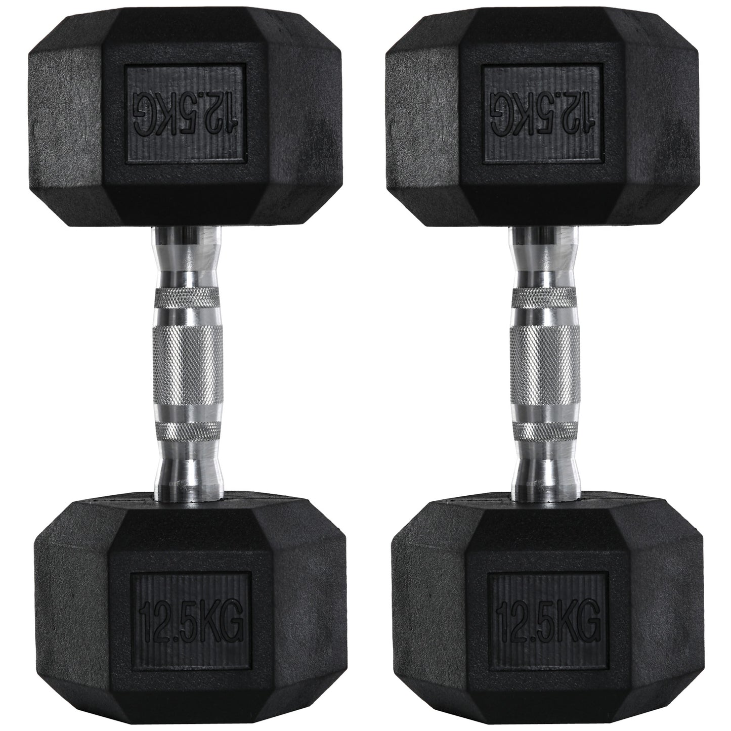 Photo of HOMCOM 2x12.5kg Rubber Hex Dumbbell Portable Hand Weights Dumbbell Home Gym Workout Fitness Hand Dumbbell in Dumbbell colour on a white background