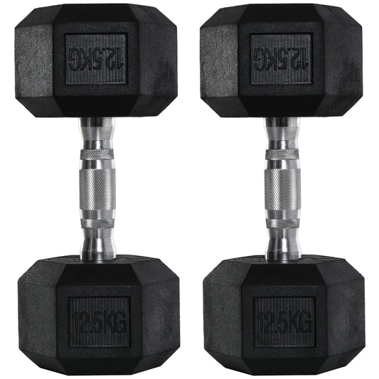 Photo of HOMCOM 2x12.5kg Rubber Hex Dumbbell Portable Hand Weights Dumbbell Home Gym Workout Fitness Hand Dumbbell in Dumbbell colour on a white background