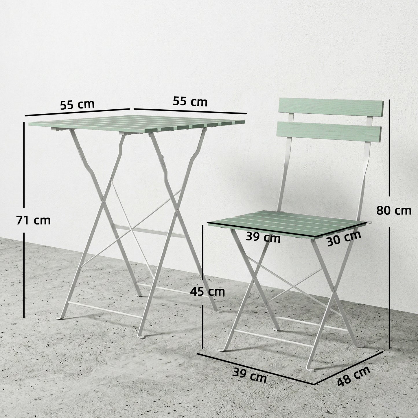 Outsunny Outdoor Bistro Set Folding Patio Furniture Set with 2 Chairs Table for 2 People White and Green