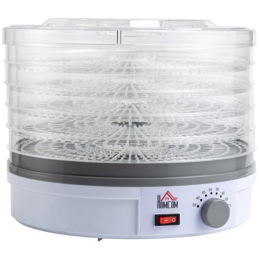 Photo of HOMCOM 5 Tier Food Dehydrator, 245W Food Dryer Machine with Adjustable Temperature Control for Drying Fruit, Meat, Vegetable, Jerky and Pet Treat, White in White colour on a white background