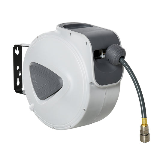 Photo of DURHAND Retractable Air Hose Reel, Wall Mount Auto Rewind Hose- Reel, 10m+ 90cm Diameter 3/ 8" 9.5mm, Connector 1/ 4" BSP, Grey in Grey colour on a white background