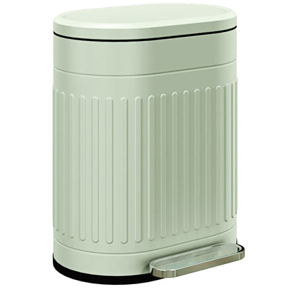 HOMCOM 20L light green metal kitchen bin with ribbed body, soft-close lid and foot pedal