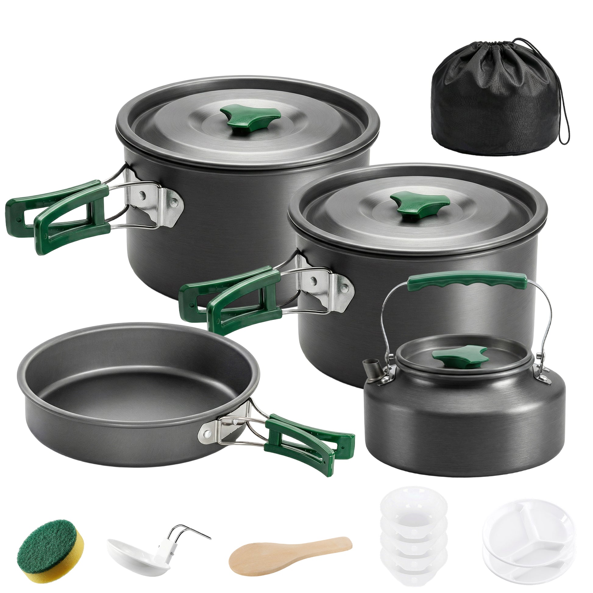 Photo of Outsunny Camping Cookware Set for 4-5 People, Lightweight Aluminium Camping Cooking Kit with Anti-Scald Handles, Grey in Grey colour on a white background
