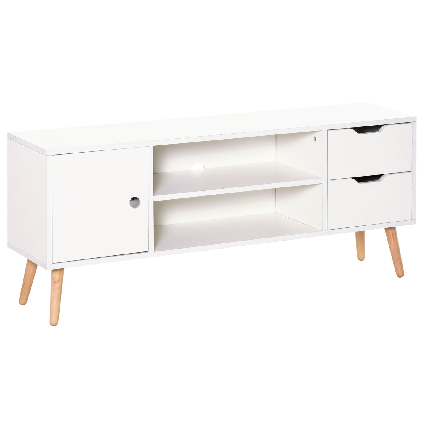 Photo of HOMCOM TV Stand for TVs up to 50", TV Console Cabinet with Open Storage Shelf and Drawers for Living Room, Entertainment Room and Bedroom, White in White colour on a white background