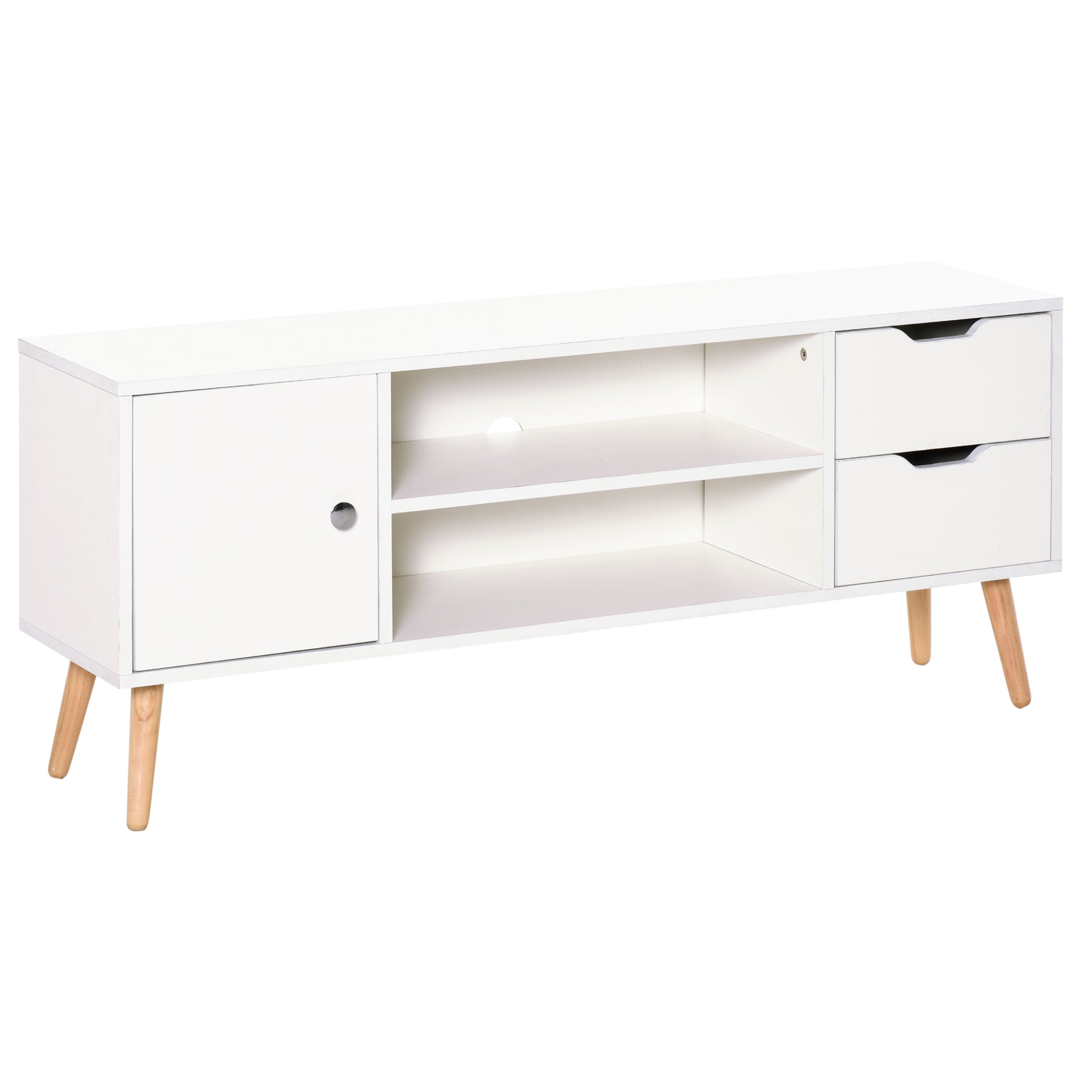 Photo of HOMCOM TV Stand for TVs up to 50", TV Console Cabinet with Open Storage Shelf and Drawers for Living Room, Entertainment Room and Bedroom, White in White colour on a white background
