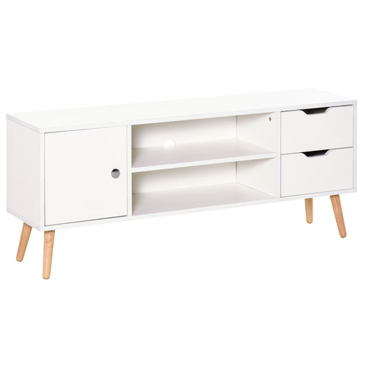 Photo of HOMCOM TV Stand for TVs up to 50", TV Console Cabinet with Open Storage Shelf and Drawers for Living Room, Entertainment Room and Bedroom, White in White colour on a white background