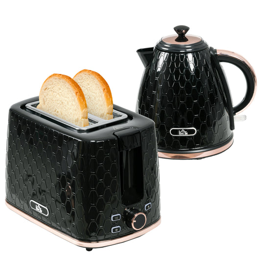 Photo of HOMCOM 1.7L 3000W Fast Boil Kettle & 2 Slice Toaster Set, Kettle and Toaster Set with Auto Shut Off, Browning Controls, Black in Black colour on a white background