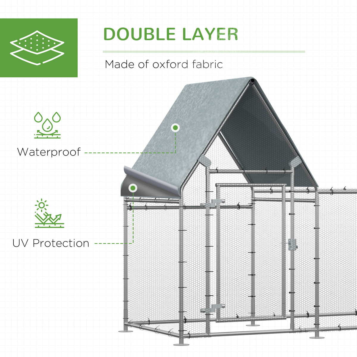 Chicken run with double-layer Oxford fabric roof cover for water and UV protection