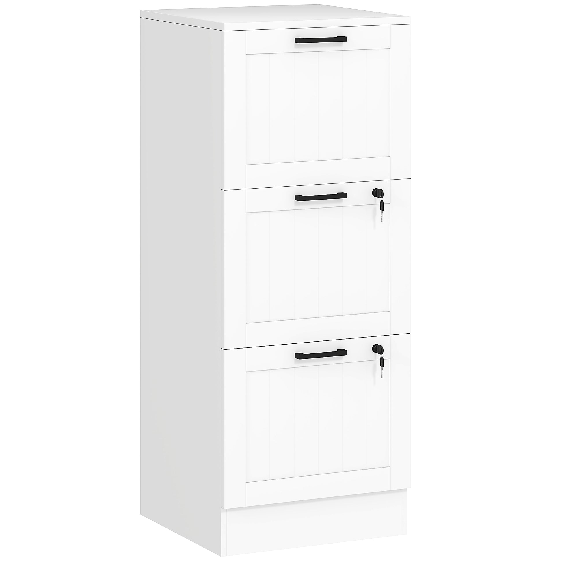 Photo of HOMCOM 3 Drawer Filing Cabinet with Lock, Office Storage Cabinet with Adjustable Hanging Bars for A4 Letter Size Files, White in White colour on a white background