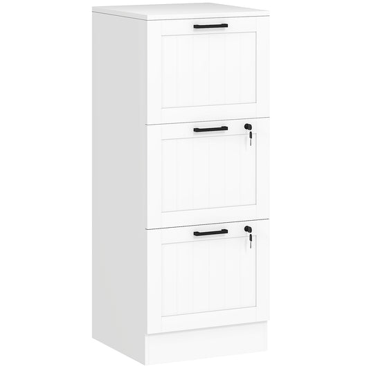 Photo of HOMCOM 3 Drawer Filing Cabinet with Lock, Office Storage Cabinet with Adjustable Hanging Bars for A4 Letter Size Files, White in White colour on a white background