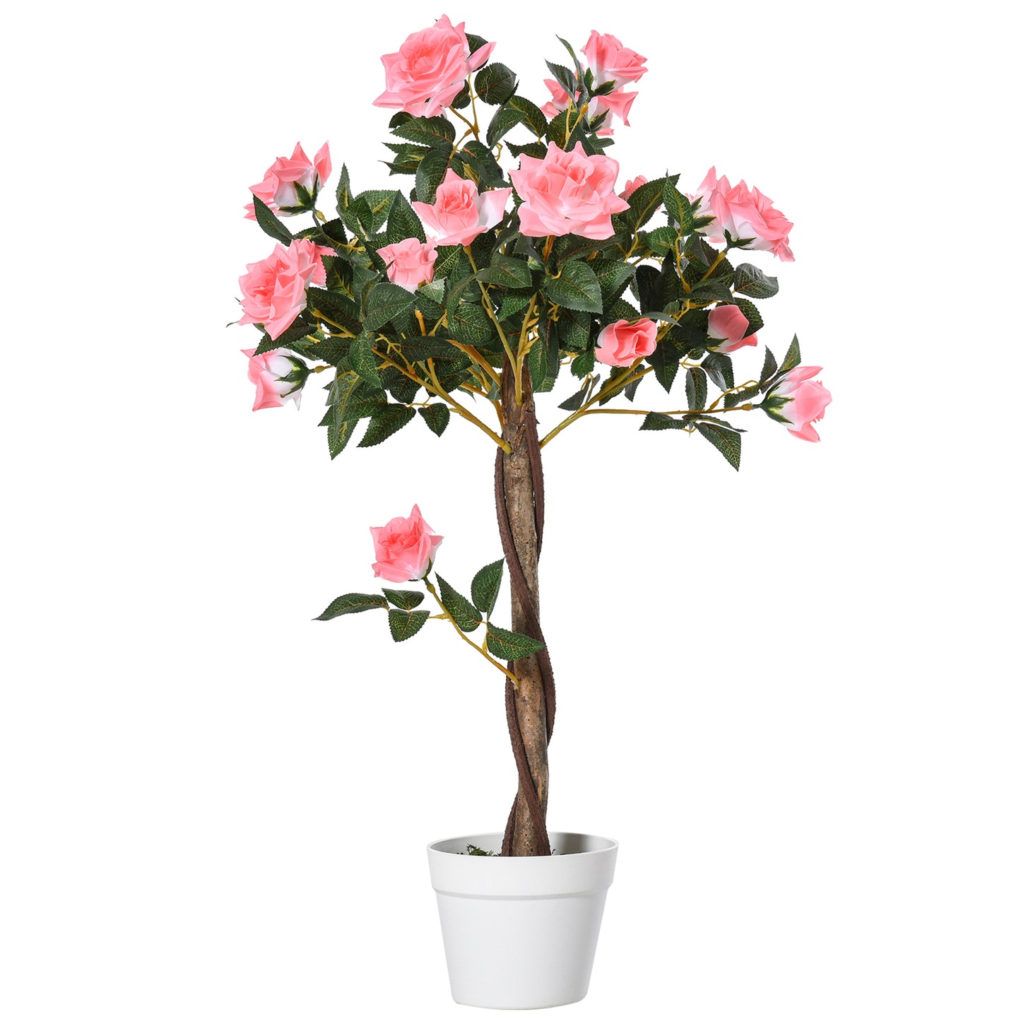 Photo of Outsunny Artificial Plants Pink Rose Floral in Pot, Fake Plants for Home Indoor Decor, 90cm in 90cm colour on a white background