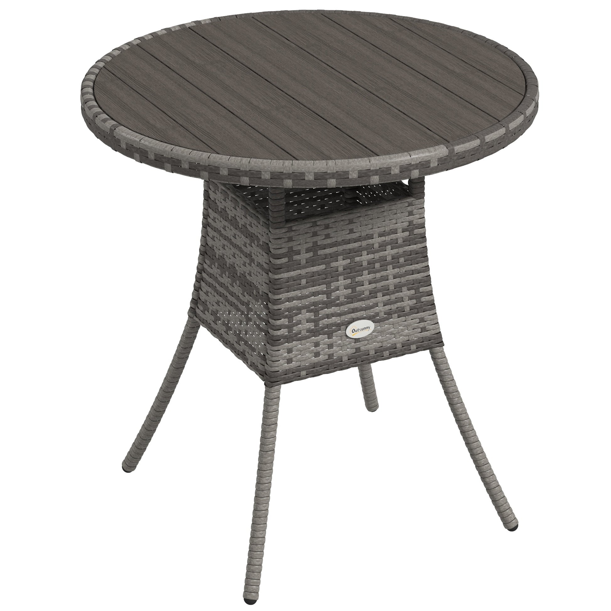 Photo of Outsunny 70 cm Wood-Effect Rattan Garden Table - Grey in Grey colour on a white background