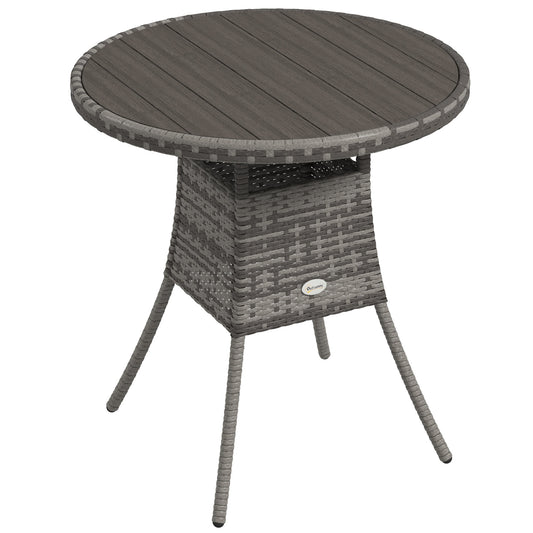 Photo of Outsunny 70 cm Wood-Effect Rattan Garden Table - Grey in Grey colour on a white background