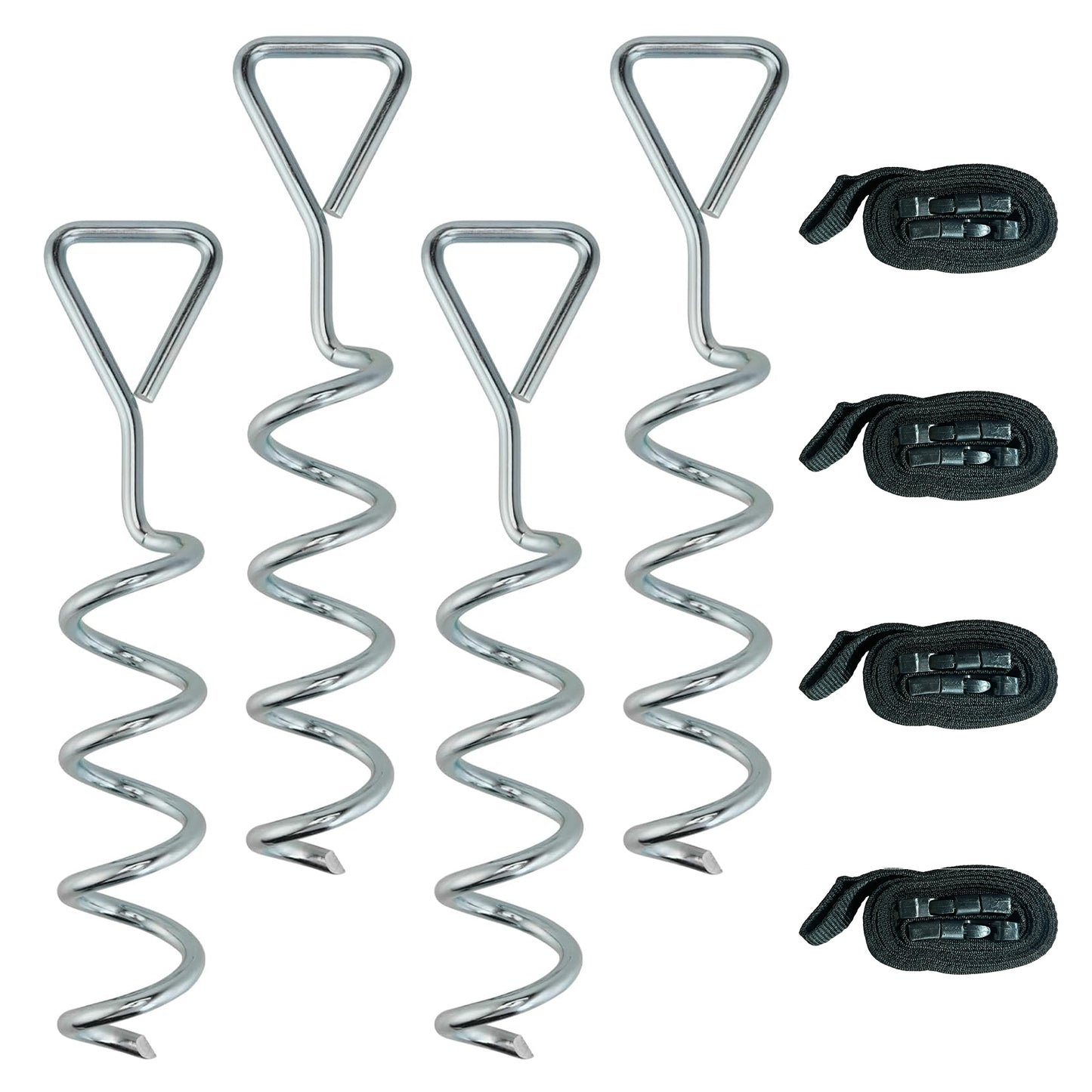 Photo of SPORTNOW 4Pcs Trampoline Anchor Kit, 32 cm Galvanised Trampoline Stakes, Spiral Ground Anchors with Triangle Head, Straps in Straps colour on a white background