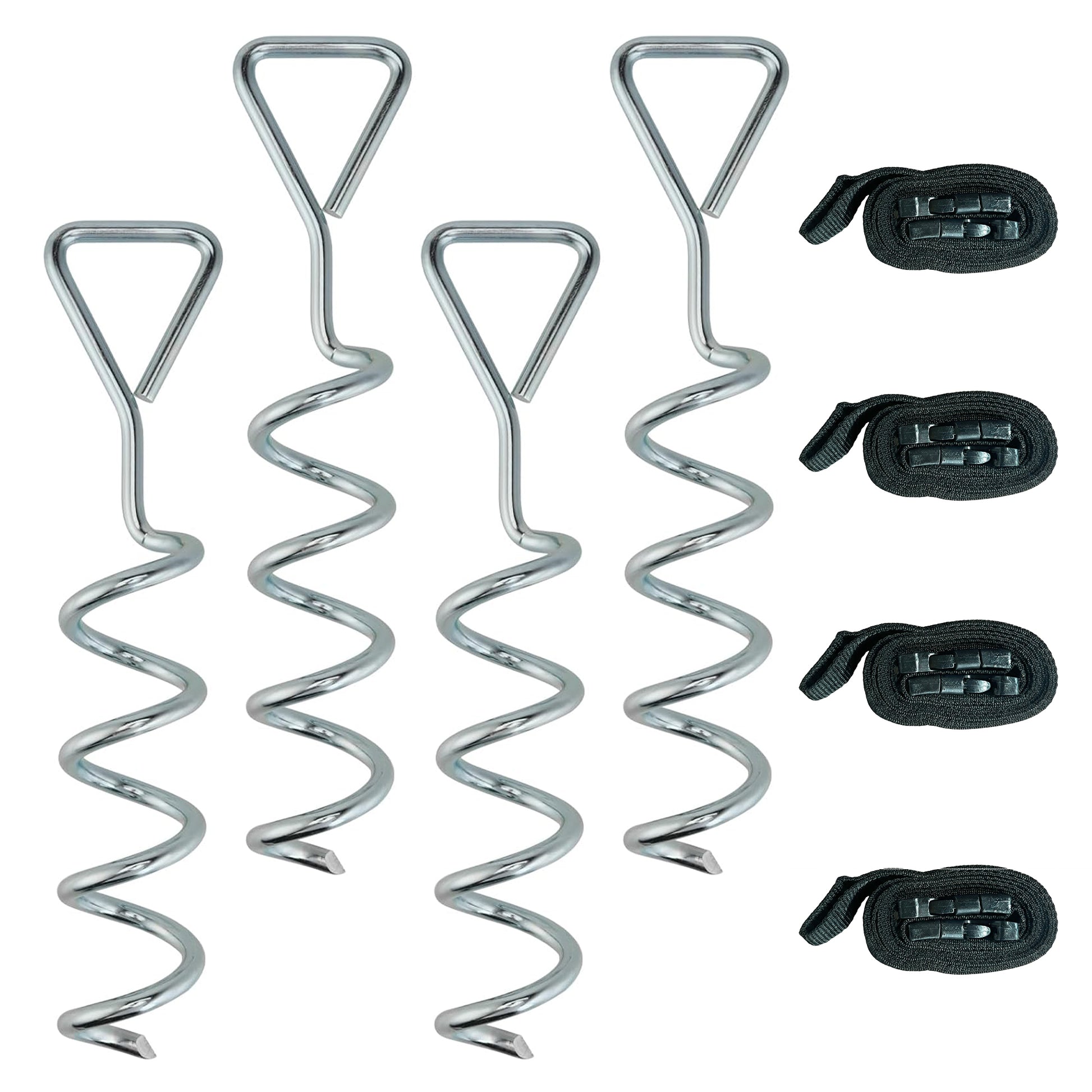 Photo of SPORTNOW 4Pcs Trampoline Anchor Kit, 32 cm Galvanised Trampoline Stakes, Spiral Ground Anchors with Triangle Head, Straps in Straps colour on a white background