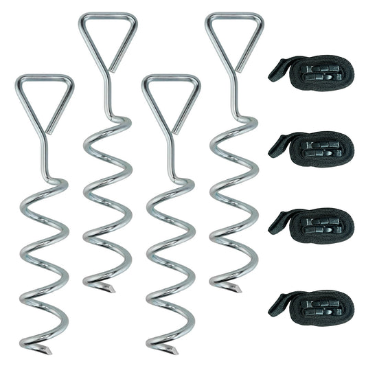 Photo of SPORTNOW 4Pcs Trampoline Anchor Kit, 32 cm Galvanised Trampoline Stakes, Spiral Ground Anchors with Triangle Head, Straps in Straps colour on a white background