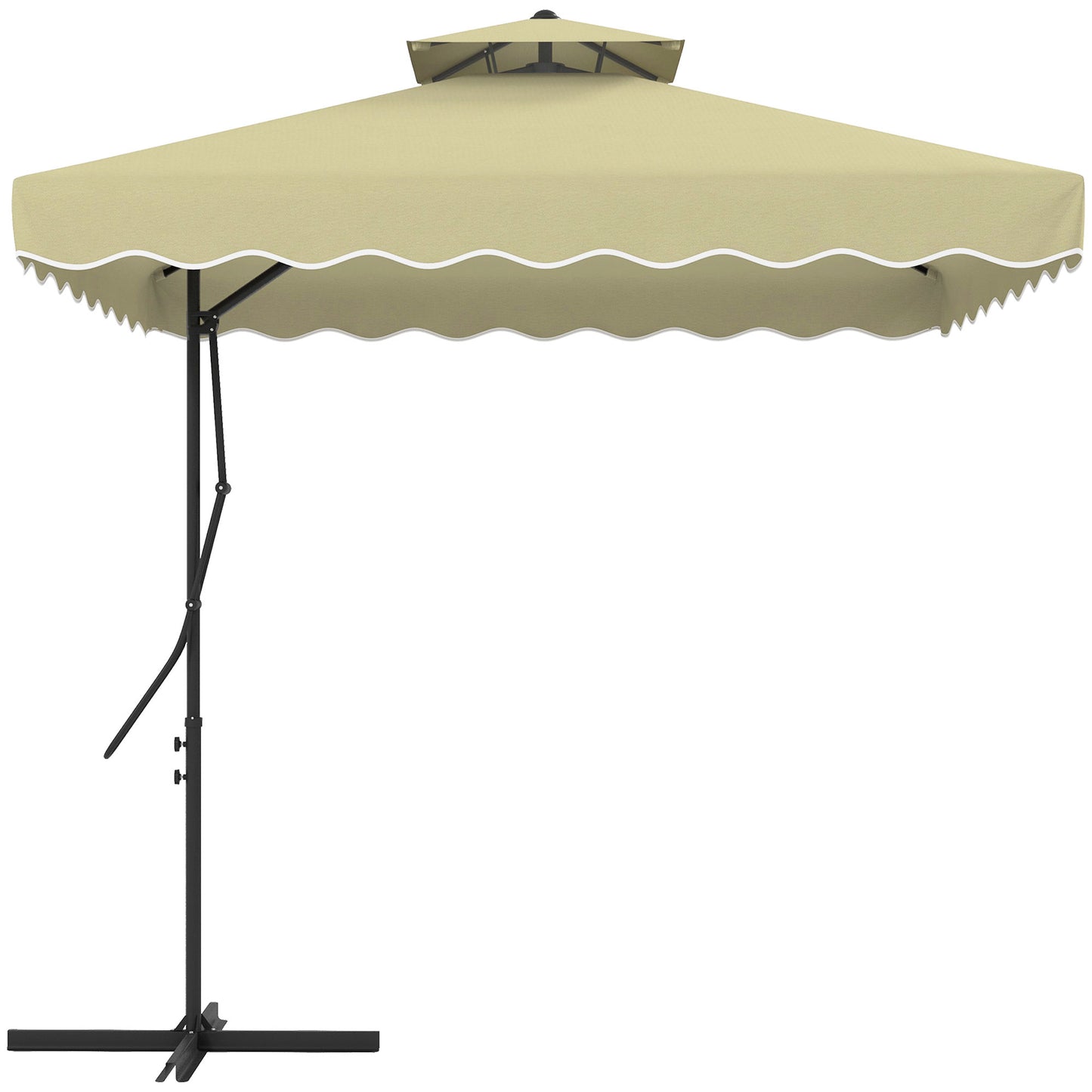 Photo of Outsunny 2.5m Square Double Top Garden Parasol Cantilever Umbrella with Ruffles, Beige in Beige colour on a white background