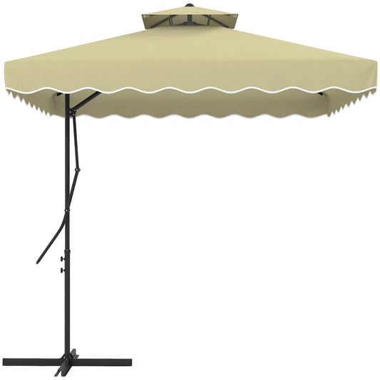 Photo of Outsunny 2.5m Square Double Top Garden Parasol Cantilever Umbrella with Ruffles, Beige in Beige colour on a white background