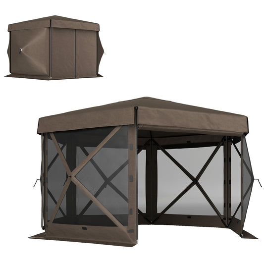 Photo of Outsunny 3 x 3(m) Hexagon Pop Up Gazebo with 5 Sides and Carry Bag, Waterproof, UV Resistant Party Tent Instant Event Shelter with Netting for Garden, Patio, Brown in Brown colour on a white background