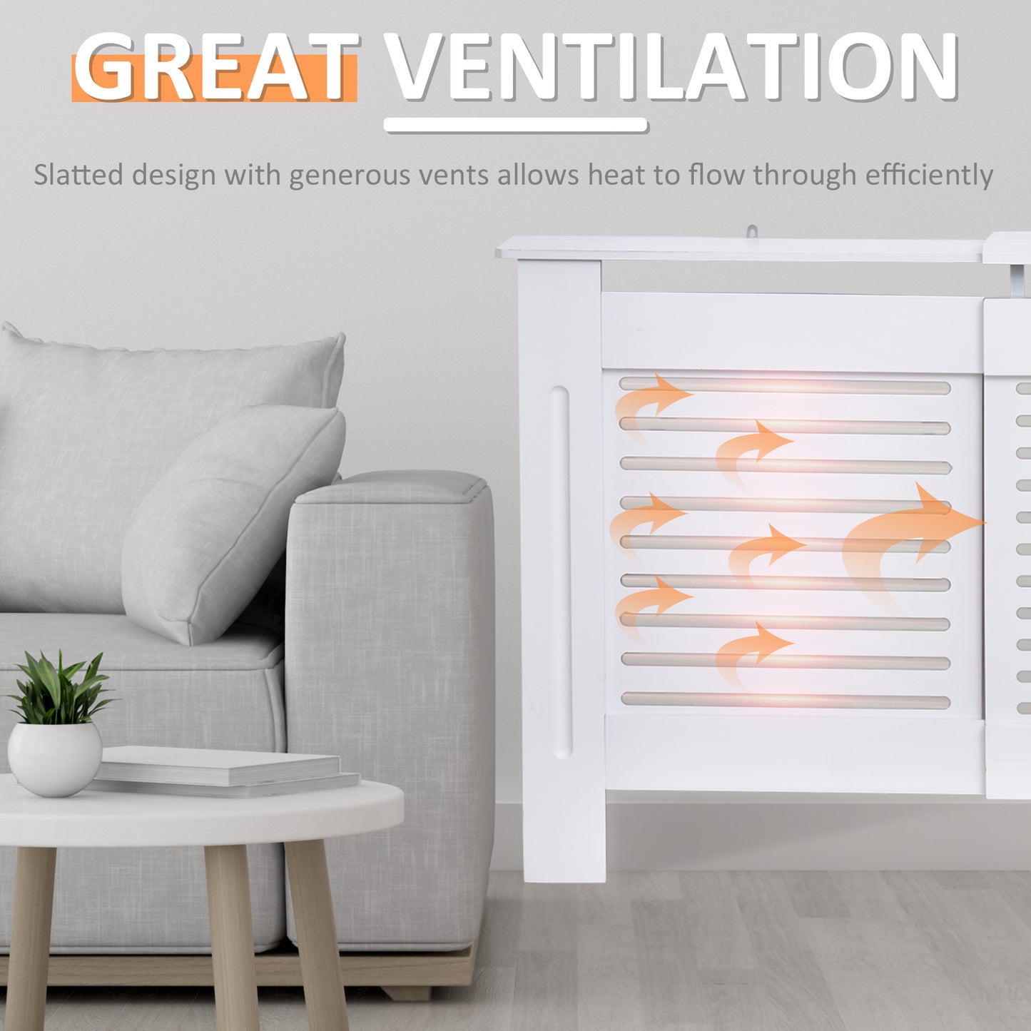 HOMCOM Extendable Radiator Cover, Modern MDF White Painted Cabinet with Horizontal Slats for Living Room, Bedroom, 139-208.5L x 20.5W x 82.5H cm