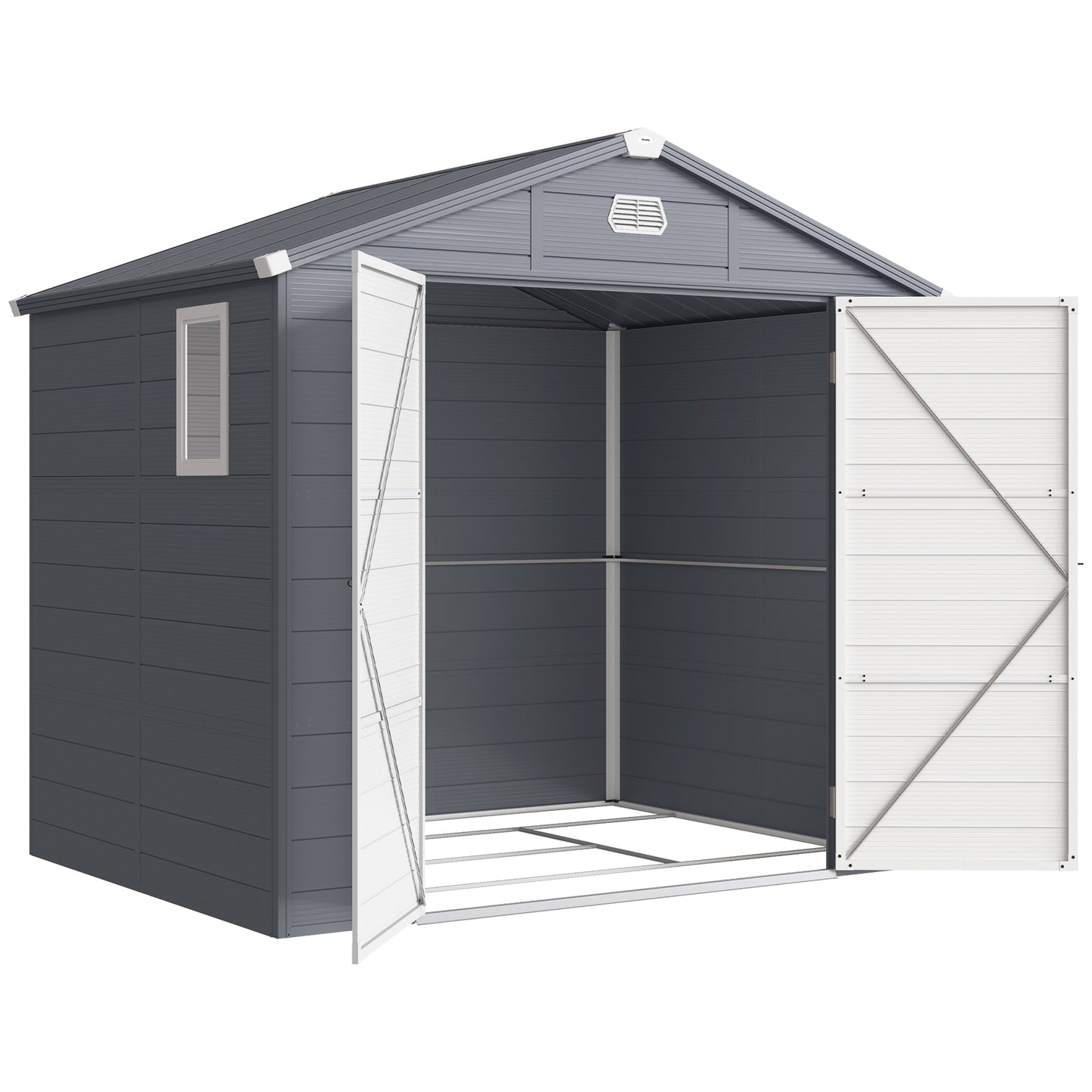 Photo of Outsunny 7.9ft x 6.2ft Aluminium Frame and Plastic Wall Shed, with Foundation - Grey in Grey colour on a white background