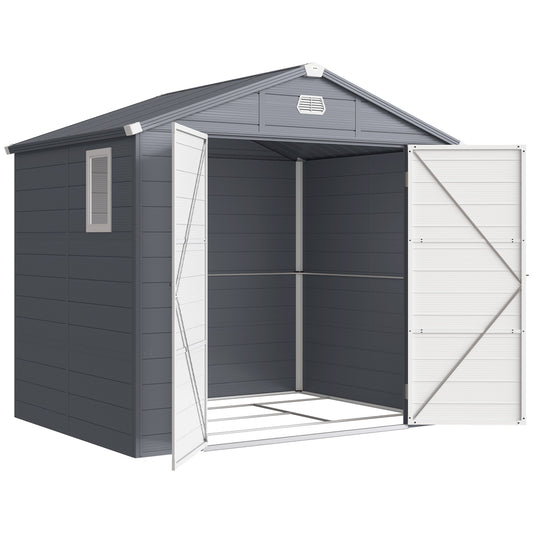 Photo of Outsunny 7.9ft x 6.2ft Aluminium Frame and Plastic Wall Shed, with Foundation - Grey in Grey colour on a white background