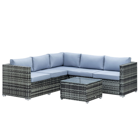 Photo of Outsunny Four-Piece Rattan Sofa Set with 11 Cushions, Steal Frame - Grey in Grey colour on a white background