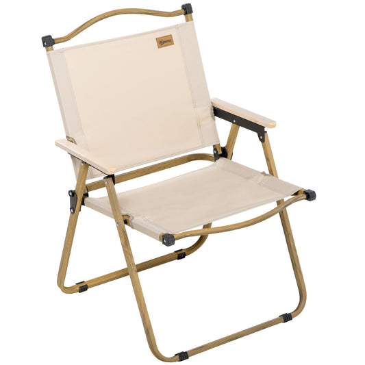Photo of Outsunny Camping Chair for Adults, Lightweight Folding Chair, Portable Chair for Camping, Fishing, Beach and Outdoor Travel, Khaki in Khaki colour on a white background