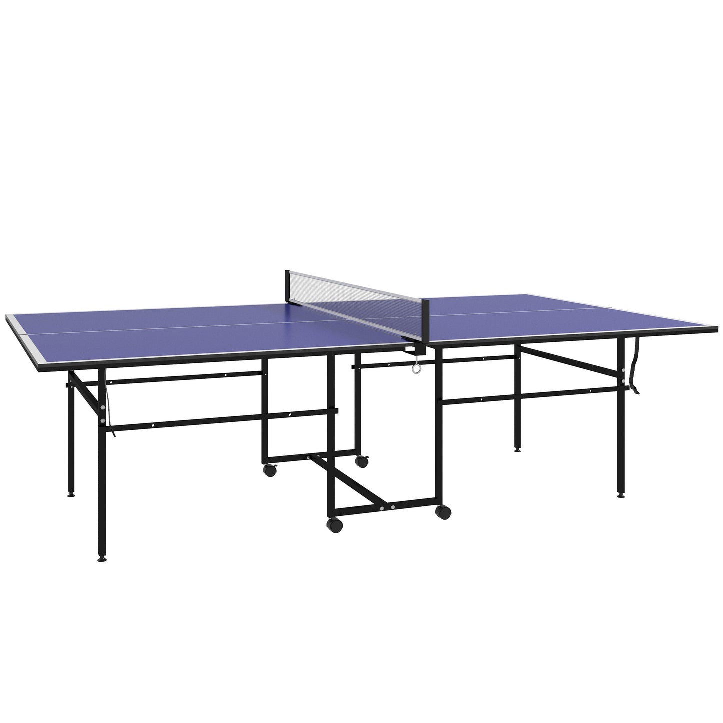 Photo of SPORTNOW 9FT Folding Table Tennis Table with Four Wheels, for Indoor Use, Blue in Blue colour on a white background