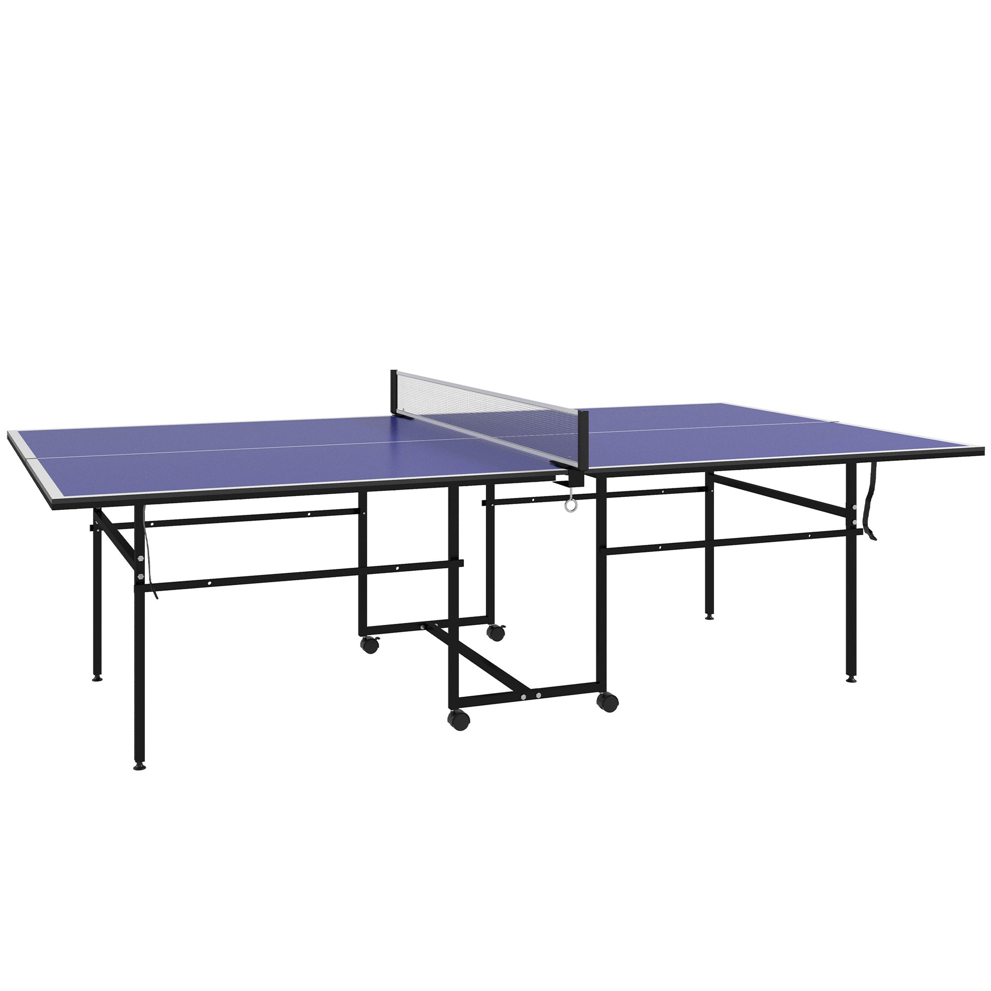 Photo of SPORTNOW 9FT Folding Table Tennis Table with Four Wheels, for Indoor Use, Blue in Blue colour on a white background