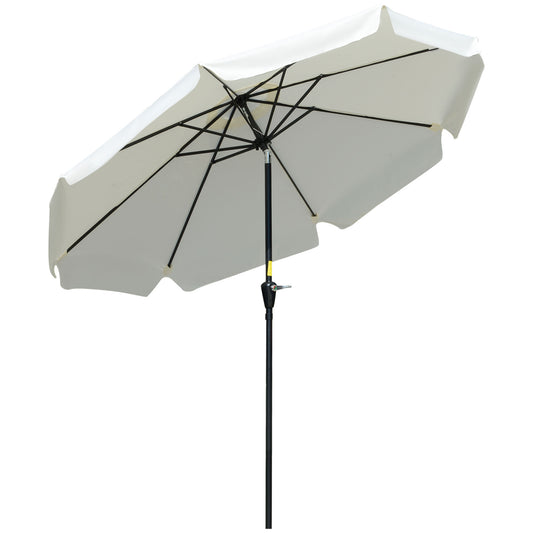 Photo of Outsunny 2.7m Patio Parasol Garden Umbrellas with Aluminium Pole, UPF 50+ Outdoor Sun Shade Table Umbrella with Tilt, Crank, 8 Ribs, Ruffles, White in White colour on a white background