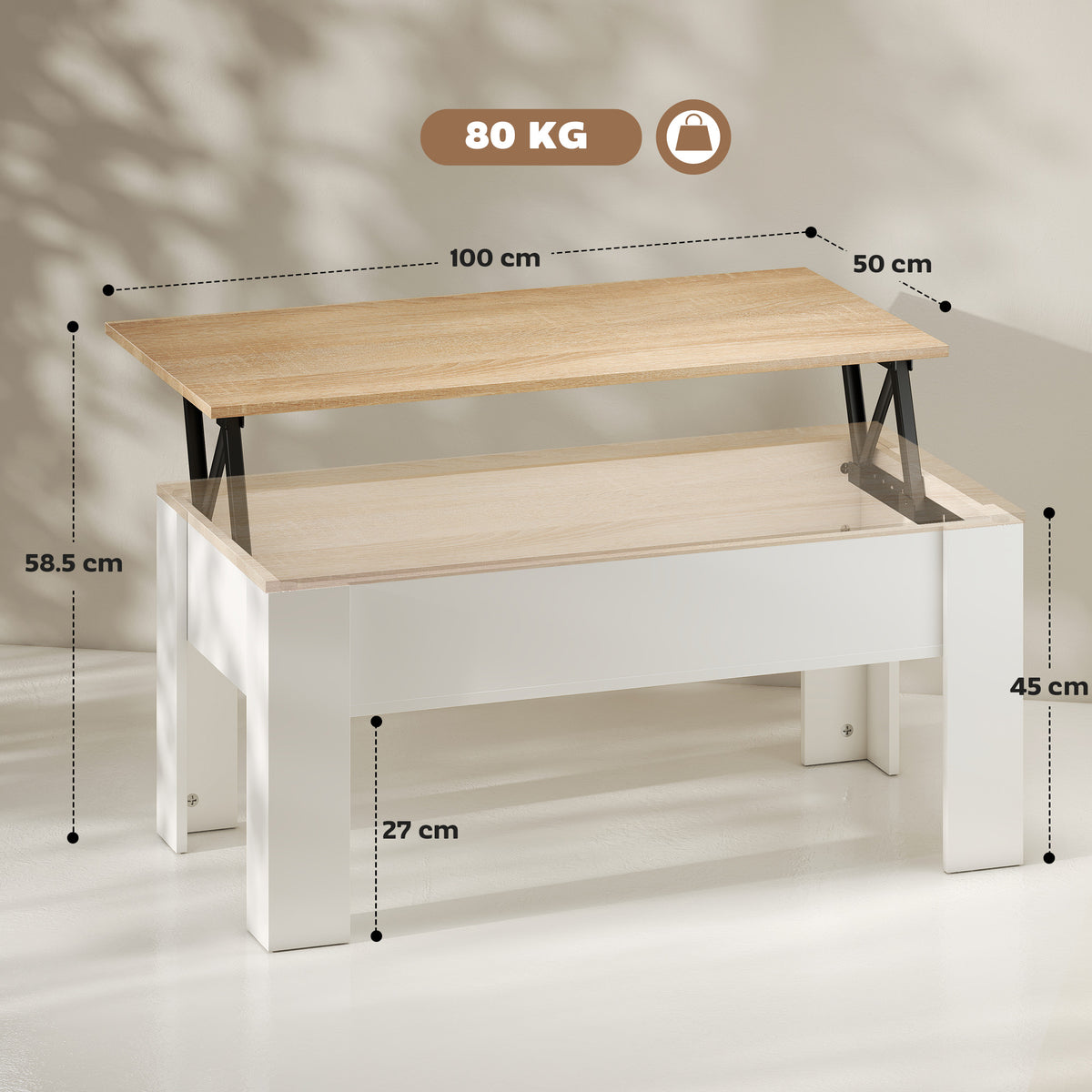 HOMCOM Lift Top Coffee Table with Hidden Storage Compartment, Lift Tabletop Pop-Up Center Table for Living Room
