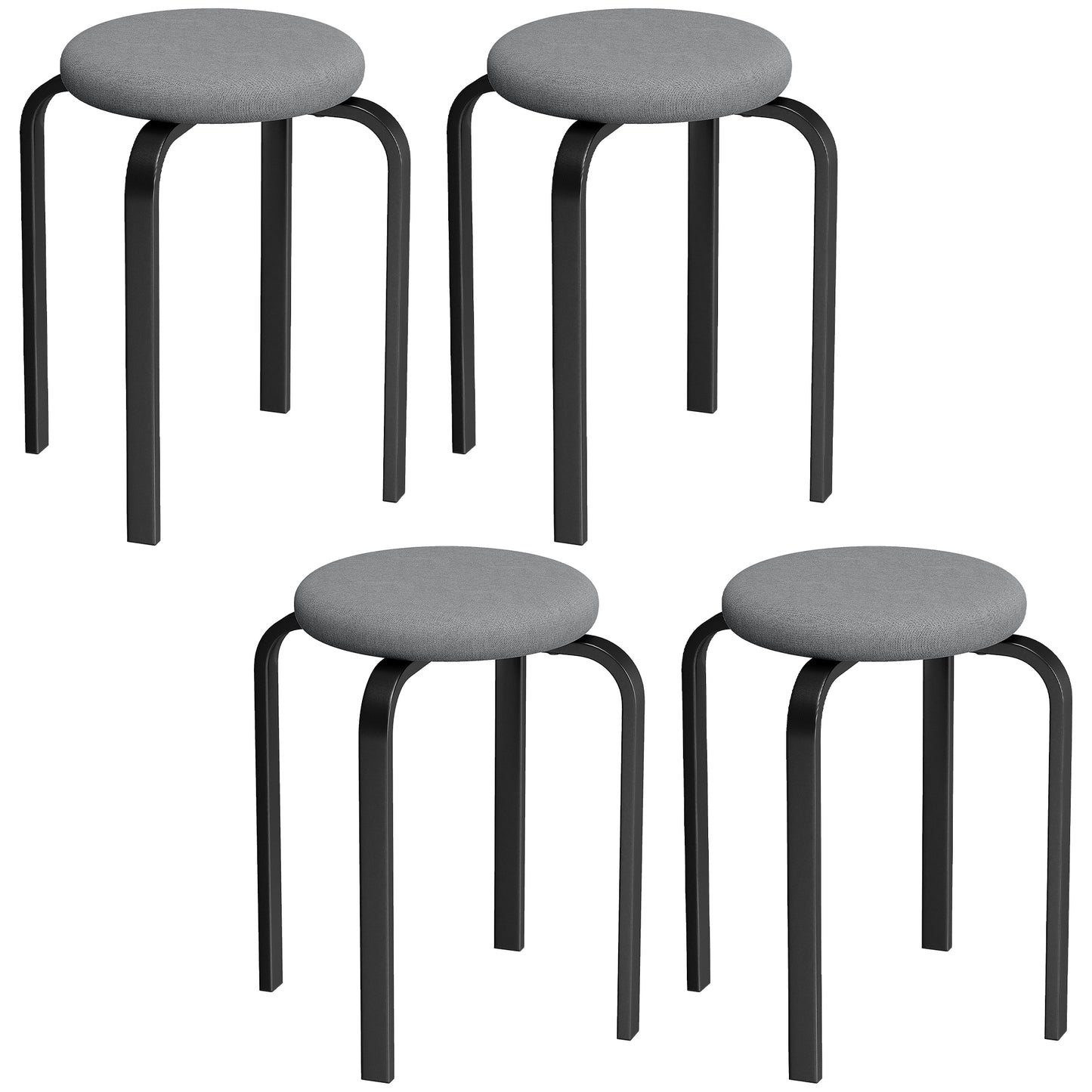 Photo of HOMCOM Stackable Stools Modern Cushioned Round Backless Stools Set of 4 Kitchen Dining Room Dark Grey in Grey colour on a white background