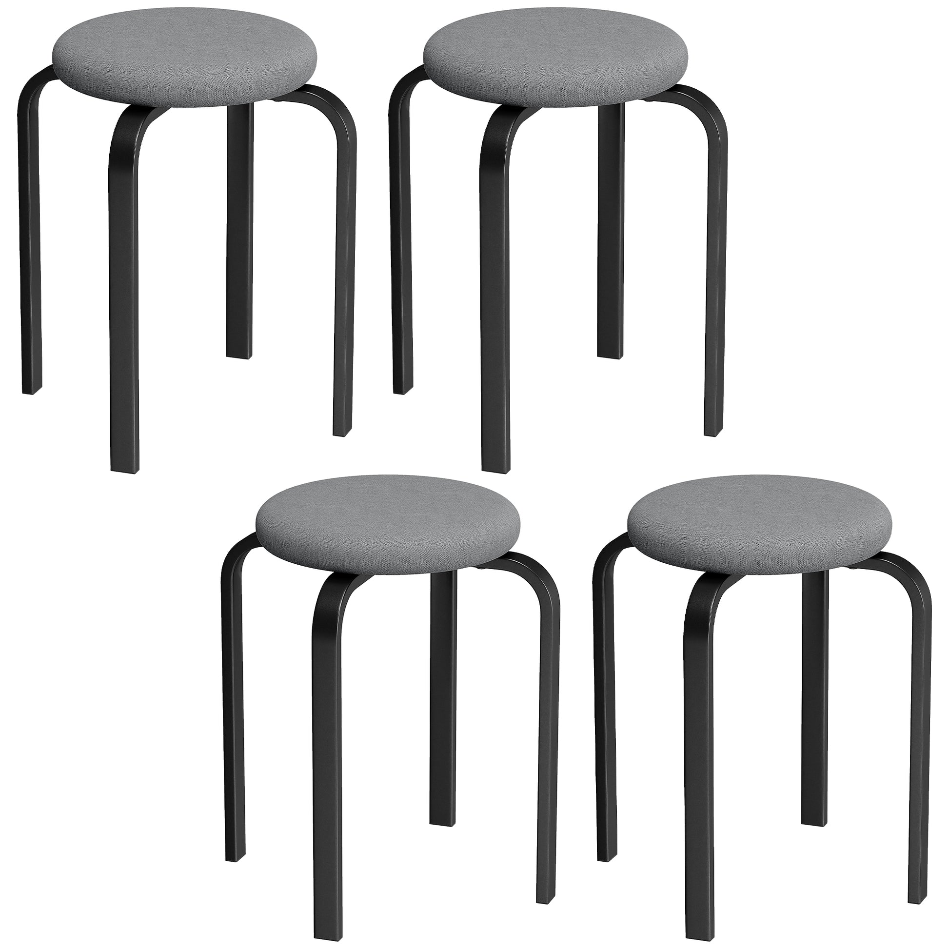 Photo of HOMCOM Stackable Stools Modern Cushioned Round Backless Stools Set of 4 Kitchen Dining Room Dark Grey in Grey colour on a white background