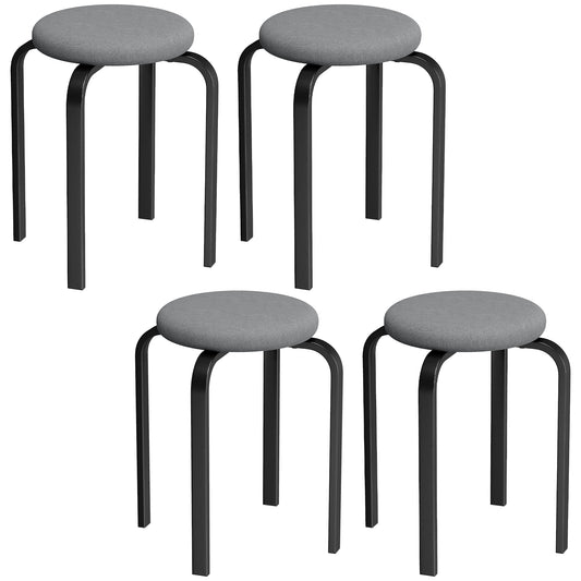 Photo of HOMCOM Stackable Stools Modern Cushioned Round Backless Stools Set of 4 Kitchen Dining Room Dark Grey in Grey colour on a white background