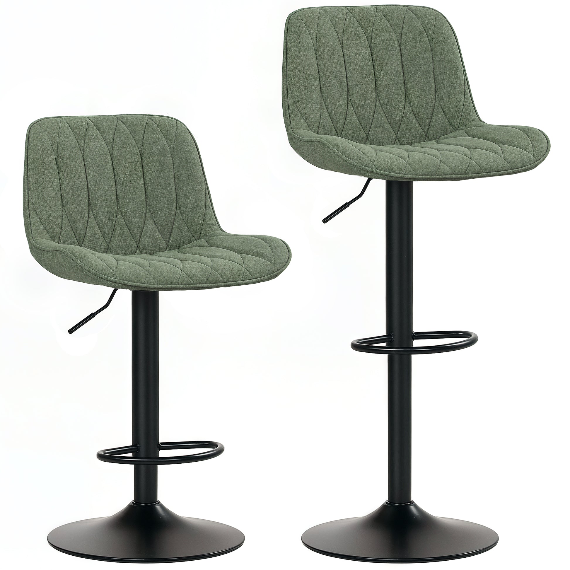 Photo of HOMCOM Breakfast Bar Stools Set of 2 Linen upholstery 60-80cm Adjustable Height - Green in Green colour on a white background