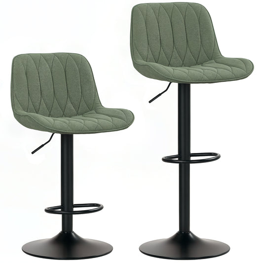 Photo of HOMCOM Breakfast Bar Stools Set of 2 Linen upholstery 60-80cm Adjustable Height - Green in Green colour on a white background