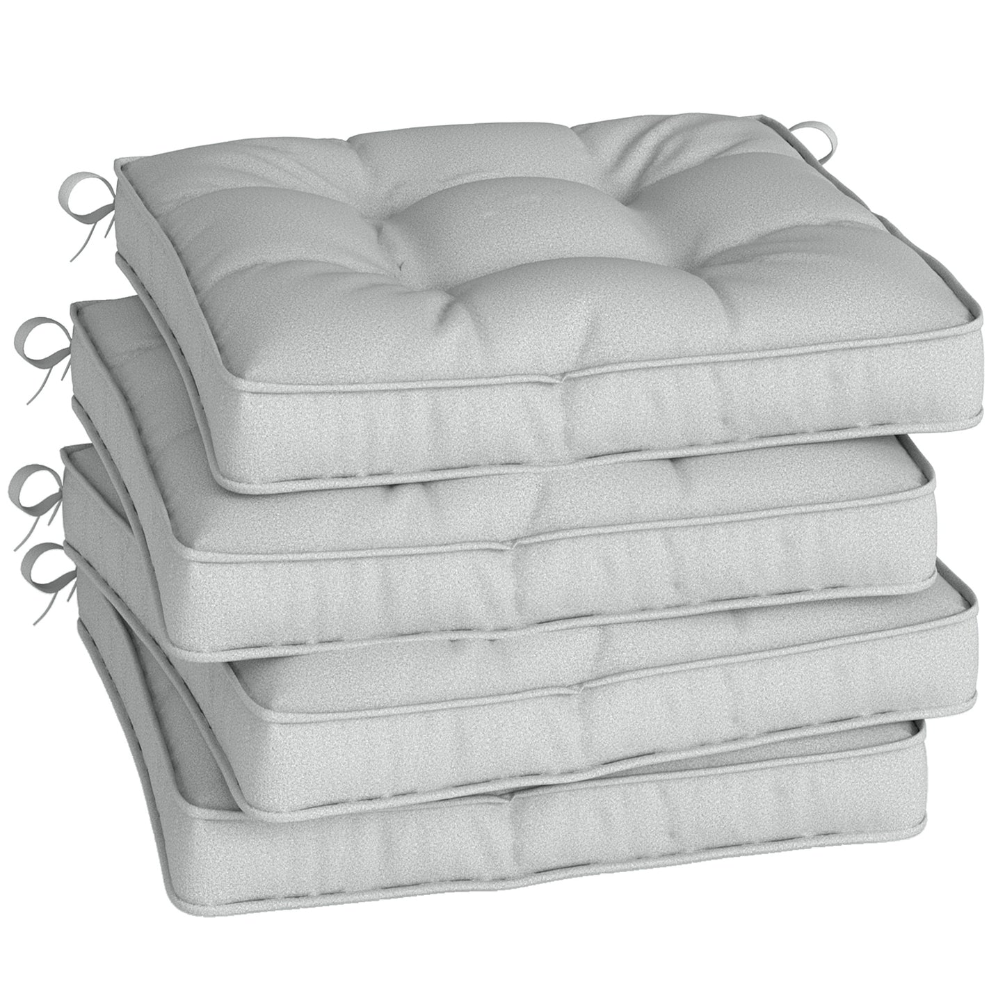Photo of Outsunny Set of 4 Garden Seat Cushion with Ties, 42 x 42cm Replacement Dining Chair Seat Pad, Light Grey in Grey colour on a white background