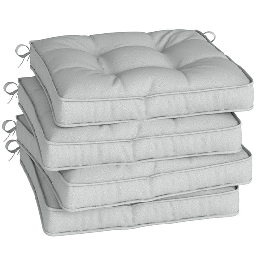 Photo of Outsunny Set of 4 Garden Seat Cushion with Ties, 42 x 42cm Replacement Dining Chair Seat Pad, Light Grey in Grey colour on a white background