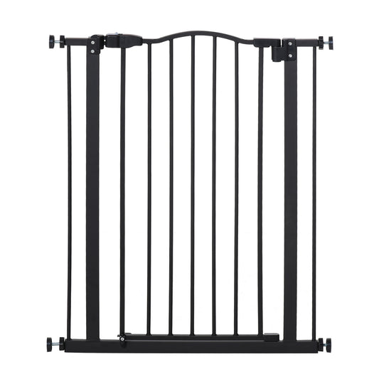 Photo of PawHut Pressure Fit Dog Stair Gate No Drilling Safety Gate Auto Close for Doorways, Hallways, 74-80cm Adjustable, 94cm Tall, Black in Black colour on a white background