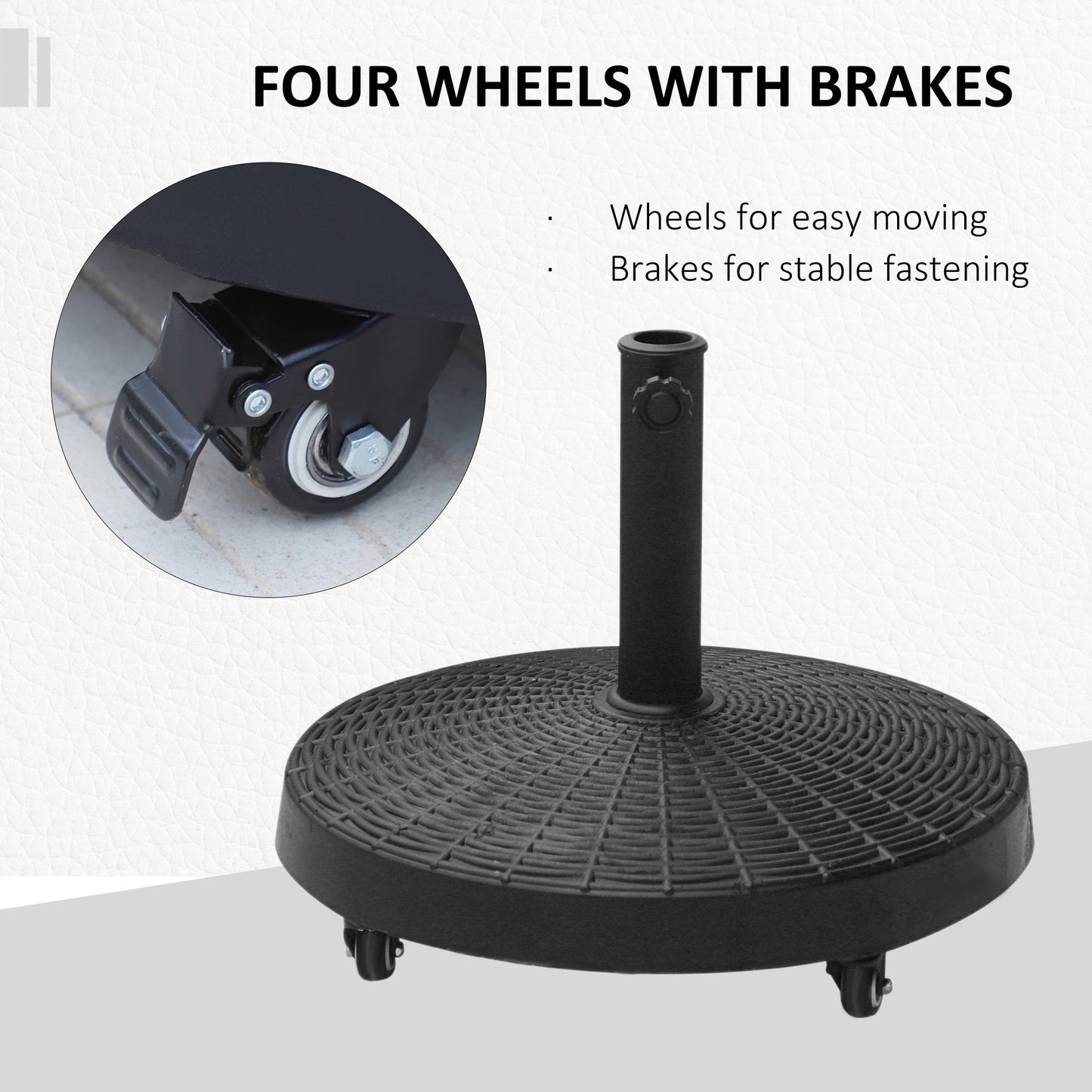 Outsunny 22.7 kg Garden Parasol Base with Wheels, Resin Outdoor Umbrella Stand Round Garden Sunshade Holder for 38 mm/48 mm Poles