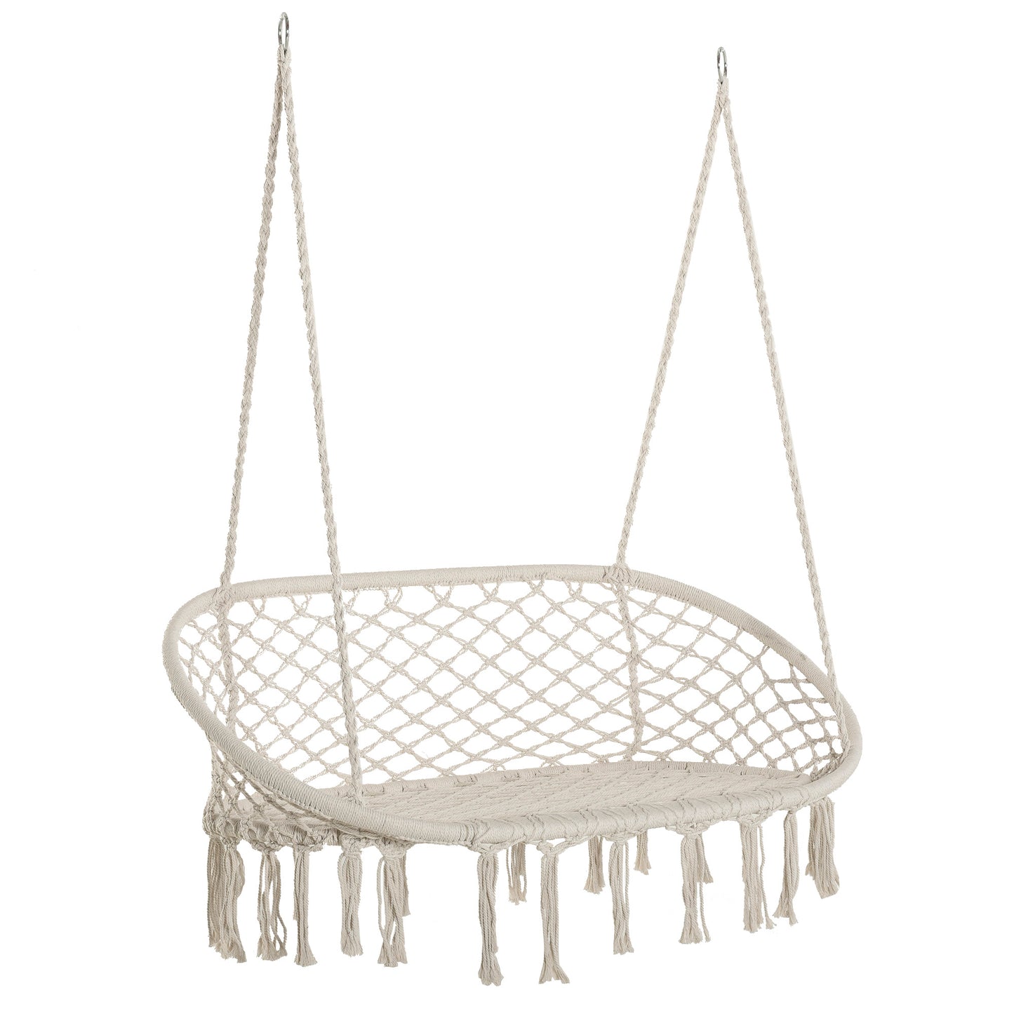 Photo of Outsunny Hanging Hammock Chair Cotton Rope Porch Swing with Metal Frame, Large Macrame Seat for Patio, Garden, Bedroom, Living Room, Cream White in White colour on a white background