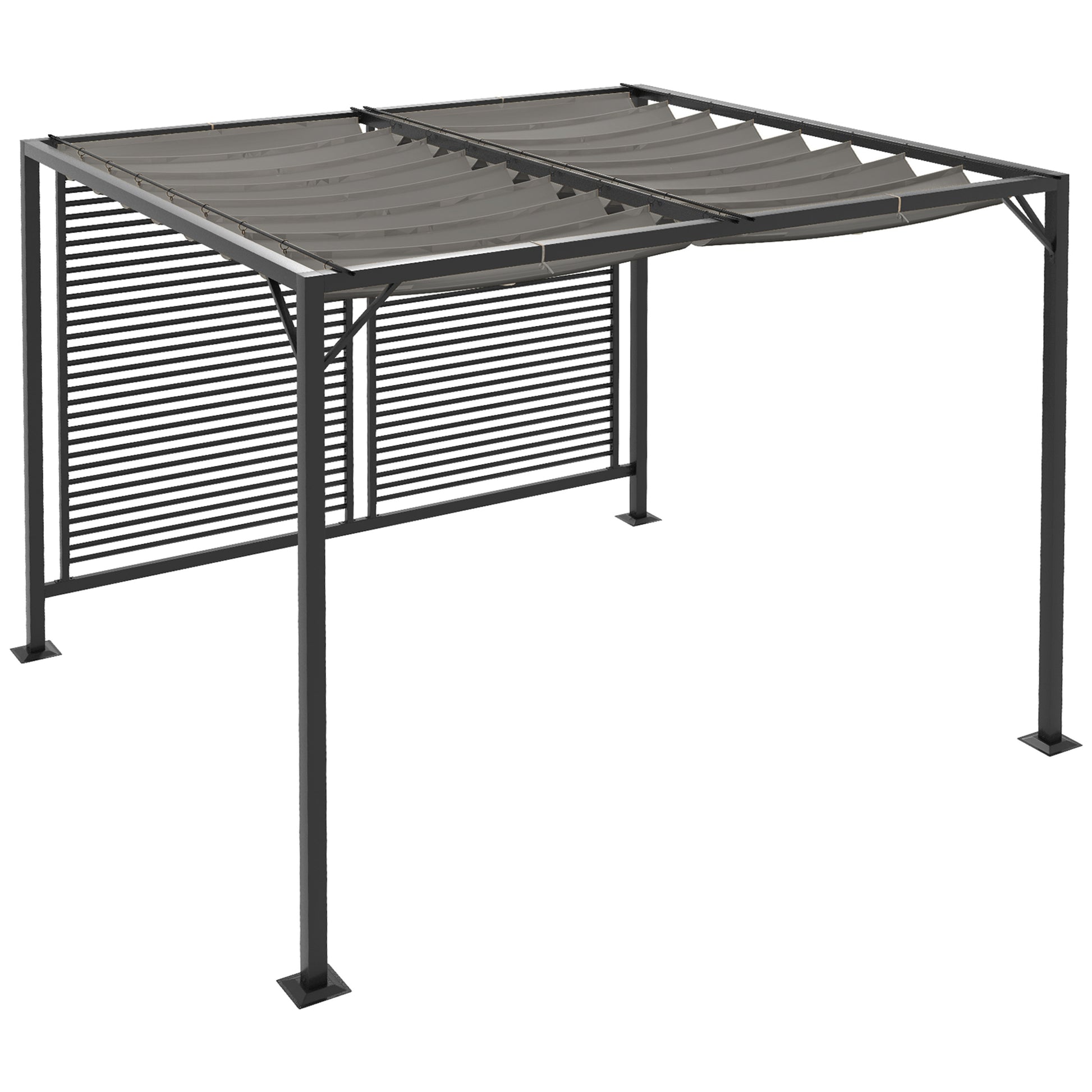 Photo of Outsunny 3 x 2.8m Metal Pergola, with Retractable Fabric Roof - Grey in Grey colour on a white background