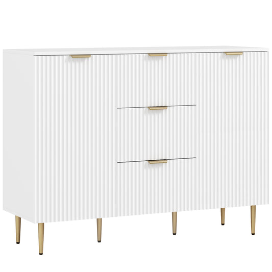 Photo of HOMCOM 2-Door Sideboard with 3 Drawers and Adjustable Shelves - White in White colour on a white background