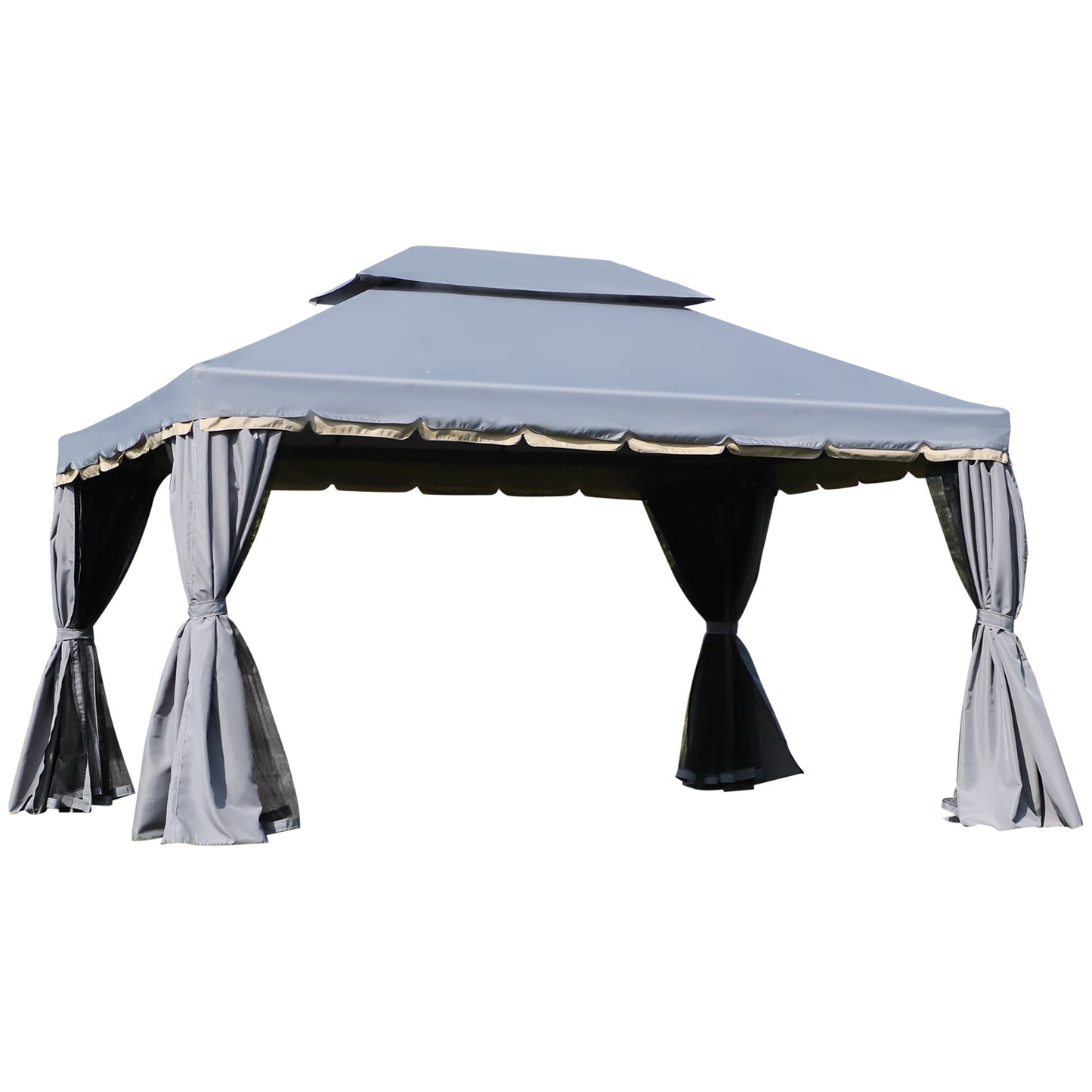 Photo of Outsunny 3 x 4m Aluminium Garden Gazebo, Marquee Canopy Shelter Pavilion Party Tent with Nets and Curtains for Garden and Deck, Grey in Grey colour on a white background