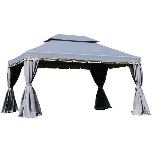 Photo of Outsunny 3 x 4m Aluminium Garden Gazebo, Marquee Canopy Shelter Pavilion Party Tent with Nets and Curtains for Garden and Deck, Grey in Grey colour on a white background