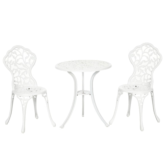 Photo of Outsunny 3 Pcs Aluminium Bistro Set Garden Furniture Dining Table Chairs Antique Outdoor Seat Patio Seater White in White colour on a white background