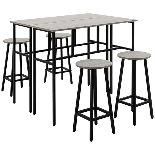 Photo of HOMCOM 6-Piece Bar Table Set, 2 Breakfast Tables with 4 Stools, Counter Height Dining Tables & Chairs for Kitchen, Living Room, Grey in Grey colour on a white background