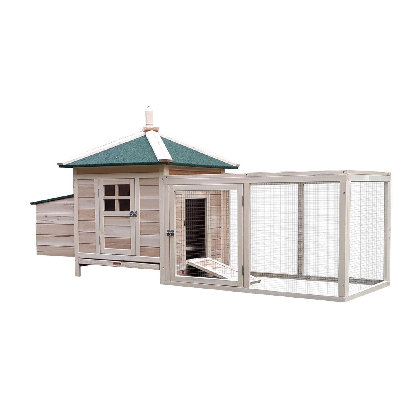 Photo of PawHut Chicken Coop Small Animal Pet Cage w/ Nesting Box Outdoor Run Backyard Wooden in Wooden colour on a white background